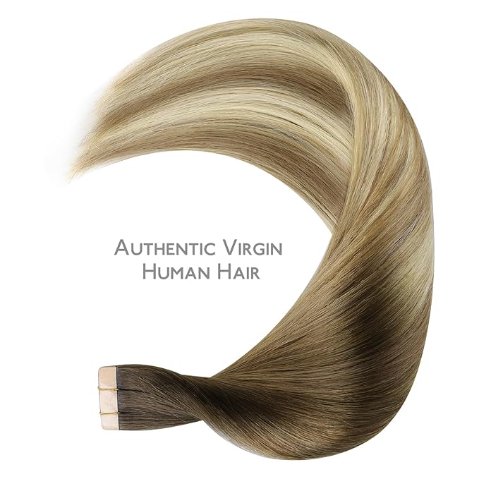 WENNALIFE Tape in Hair Extensions Human Hair Ombre Walnut Brown to Ash Brown and Bleach Blonde Tape in Extensions, 10pcs 30g 22 inch Remy Invisible Tape Ins Straight Real Human Hair Tape in Extensions