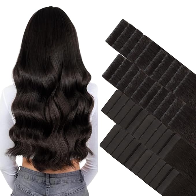 GOO GOO Invisi Edge Tape in Hair Extensions Human Hair, 2 Dark Brown 20pcs injected with 20pcs classical tape ins, 10inch 60g, Virgin Remy Hair, Natural Look