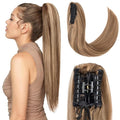 Hairro Claw Clip Ponytail Human Hair Extensions Jaw On Ponytails Remy Long Straight Jaw/Claw Clips Pony Tail Hairpieces For Women 18 Inch 115g #4P27 Medium Brown Mix Dark Blonde