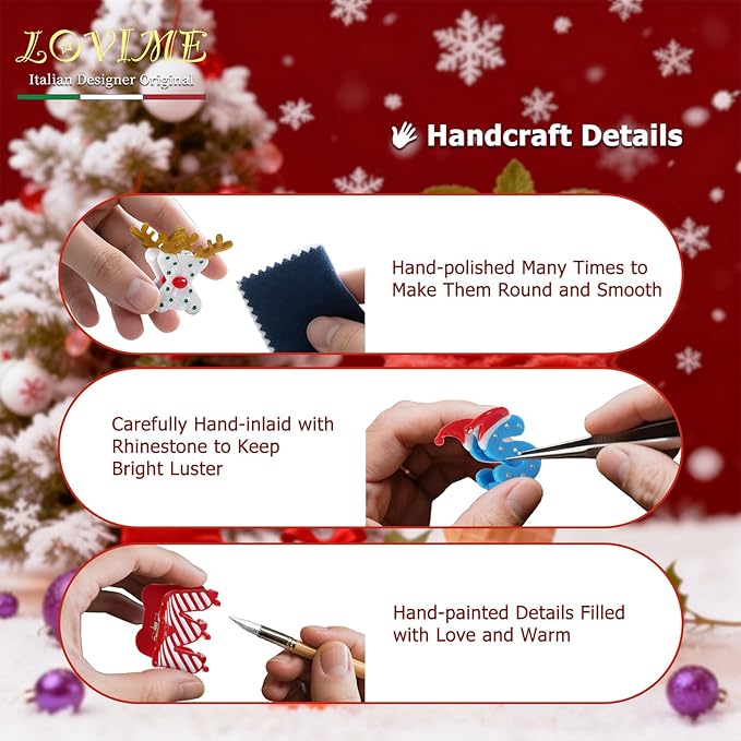 XMAS Original Italian Designed Small Hair Clips for Women, Strong Grip Acetate Hair Claw for Girls, Cute Christmas Tree, Reindeer Hair Accessories With Gift Box