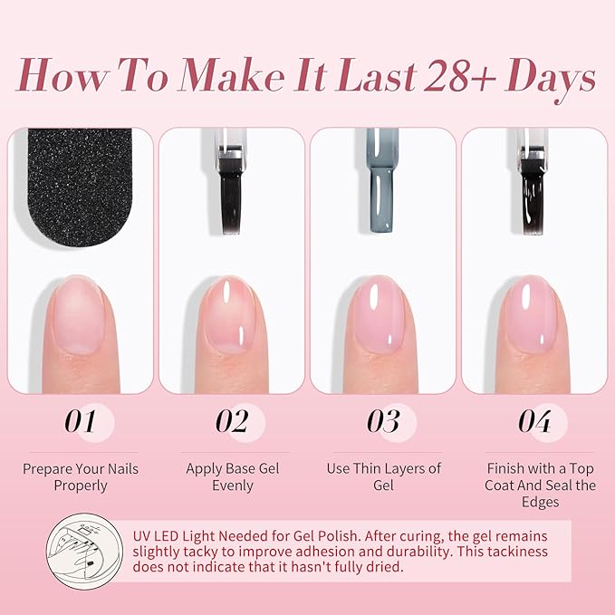 Born Pretty Jelly Pink Gel Nail Polish Set,Nude Pink Translucent Gel Polish,6 Transparent Sheer Colors Soak Off U V Light Cure Gel Polish Kit Nail Art Manicure DIY Kit Home Salon 7ML