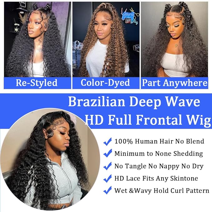 28 Inch Deep Wave Lace Front Wigs Human Hair Pre Plucked 13x6 HD Transparent Lace Frontal Wigs Human Hair 200 Density Deep Curly Glueless Wigs For Women