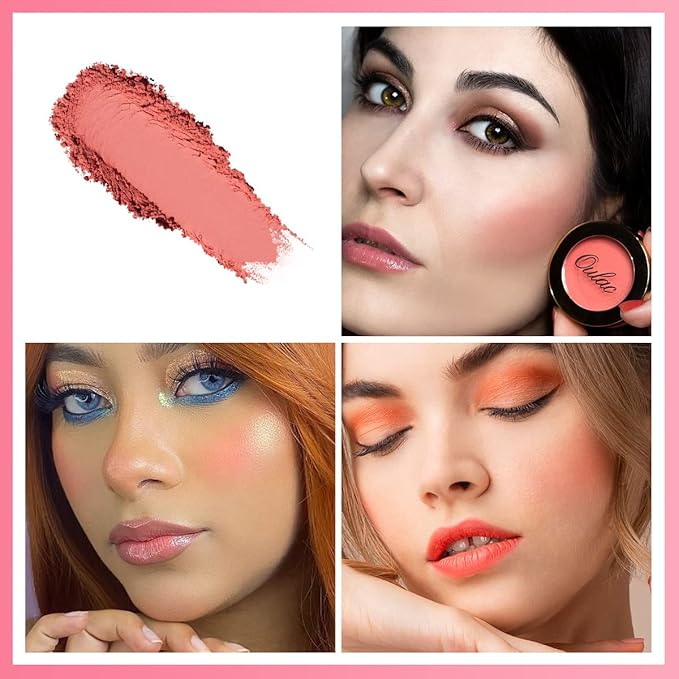 Oulac Blush Face Coral Matte | Pigmented Powdery Cream Blusher Warm Skin Light Medium| Natural Matte | Light Weight&Blendable| Cruelty-Free Blush| 12 Forever Young 4.8g