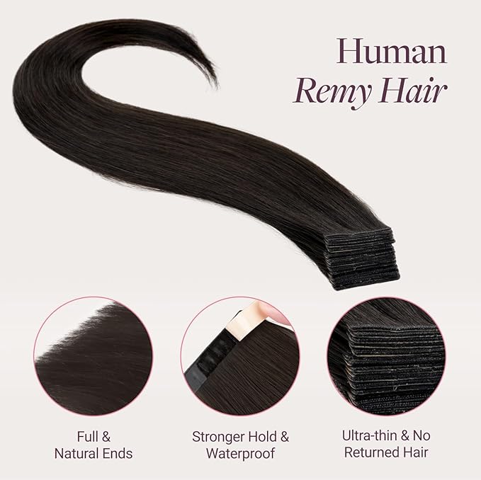 GOO GOO Genius Tape in Hair Extensions, Hand Tied Tape Weft, 2 Dark Brown, 16inch 50g 20pcs, Remy Human Hair, Seamless Invisible Tape, Natural Blend, Lightweight