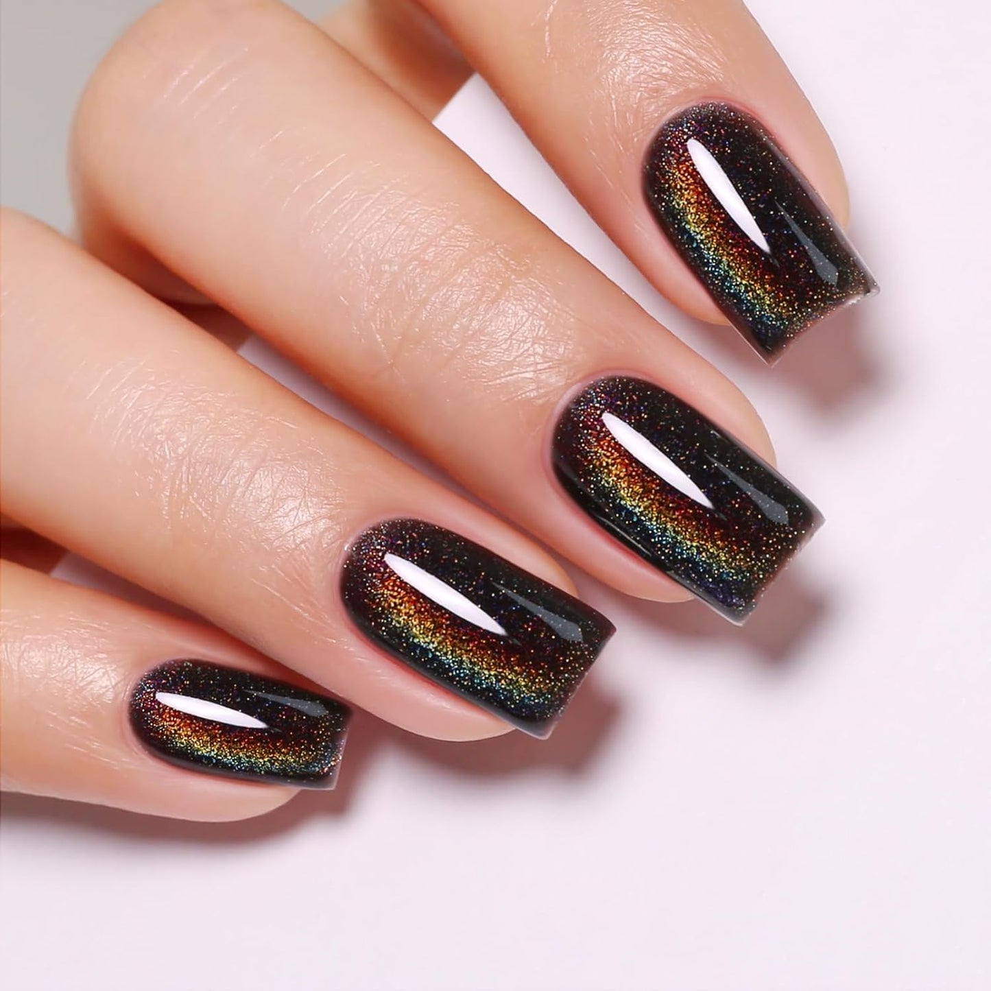 Imtiti Cat Eye Gel Nail Polish, Black Rainbow Holographic Magnetic Gel Polish With Magnet Glittery Iridescent Galaxy Nail Gel Polish Spring Summer Gel Polish Kit Soak Off UV Led 10ML