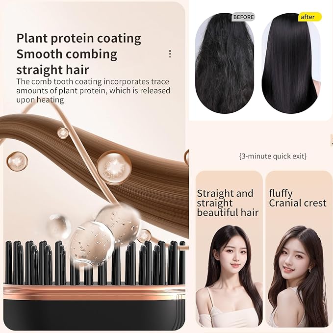 2-in-1 Cordless Hair Straightener Comb, Mini Hair Straightener, Rechargeable Wireless Portable Hair Straightener Brush, Anti Scald Shell, Portable for Home Travel Gift