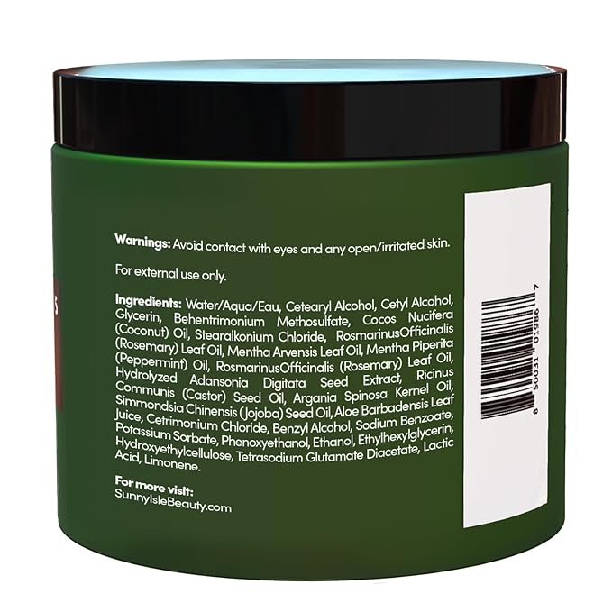 Sunny Isle Rosemary Mint Hair and Strong Roots Masque 16oz | Infused with Biotin and Jamaican Black Castor Oil | Double Growth Formula