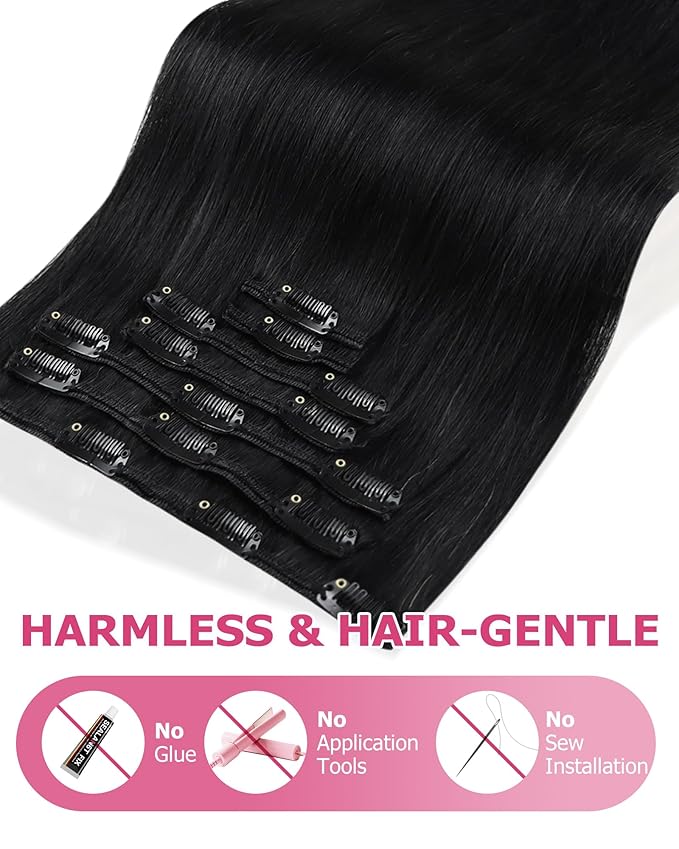 YoungSee Clip in Human Hair Extensions for Women Black Invisible Clip in Remy Hair Extensions Human Hair Black Soft Hair Extension Natural Hair Clip ins for Thin Hair Long Straight 120G 22Inch 7Pcs