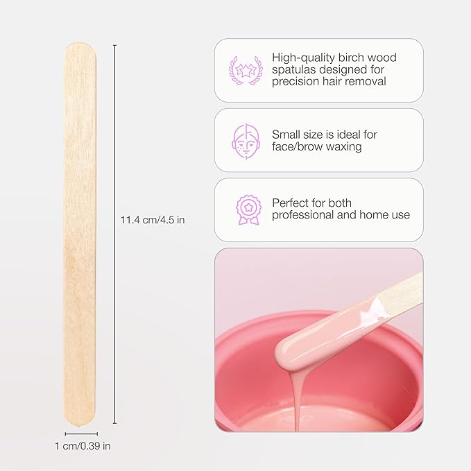 Curacoro Waxing Spatula Sticks 50 Pcs – Natural Birch Wood for Eyebrow, Lip, Nose & Body Hair Removal – Esthetician Supplies for Spa & Home Use (Small Size)