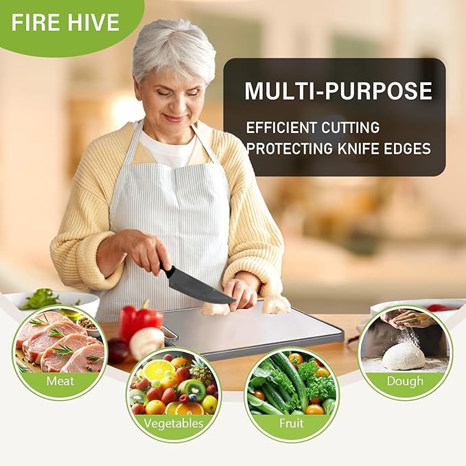 FIRE HIVE Kitchen Stainless Steel Cutting Board,Double-Sided Multi-Functional Cutting Boards,Large Cutting Board Made of Stainless Steel & Platycodon, 16*11 inches Safe Kitchen Cleaning Cutting Boards