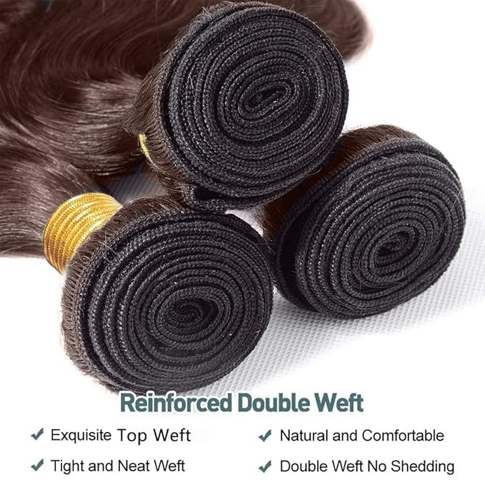 Color 4 Bundles Human Hair Dark Brown Water Wave Bundle Niegmeag Peruvian Virgin Soft and Silky Remy Hair 3 Bundles 16 16 16 Inch Double Weft Hair Weave