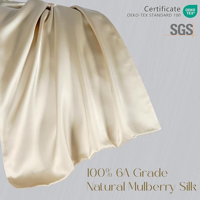 ZIMASILK 100% Pure Mulberry Silk Pillowcase for Hair and Skin Health,Soft and Smooth,Both Sides Premium Grade 6A Silk,600 Thread Count,with Hidden Zipper,1pc (King 20''x40'', Beige)