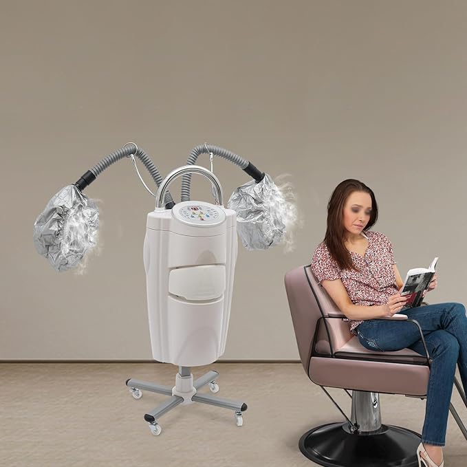 Professional Standing Hair Steamer Dryer, 700W Orbiting Rollerball Color Processor w/Rolling Base, Floor Hooded Treatment Machine for Home Hairdressing Salons