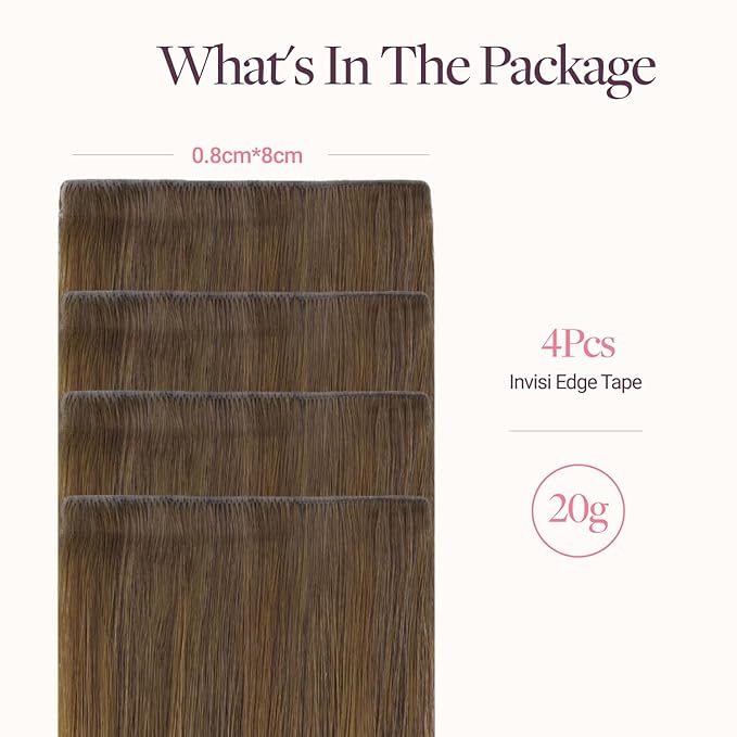 GOO GOO Invisi Edge Wide Tape in Hair Extensions, 4/27/4 Balayage Chocolate Brown to Caramel Blonde,4pcs 20inch 20g, Remy Human Hair,Seamless Injected Tape, Natural Look