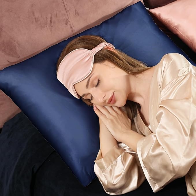 Adubor 100% Silk Pillowcase - Mulberry Silk Pillow Cases, 23 Momme 6A Grade Fibers, Silk Pillow Case for Hair and Skin Health, with Hidden Zipper (King 20''×36'', Navy Blue, 1PC)