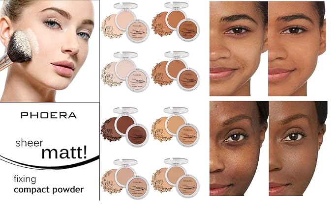 AQUAPURITY - PHOERA Sheer Matte Fixing Powder Makeup Base Fixer Setting Powder Foundation Fixing Compact Pressed Powder Long Lasting Make Up Fixer Skin Vitamin E Beauty Blender (202 Natural Beige…)