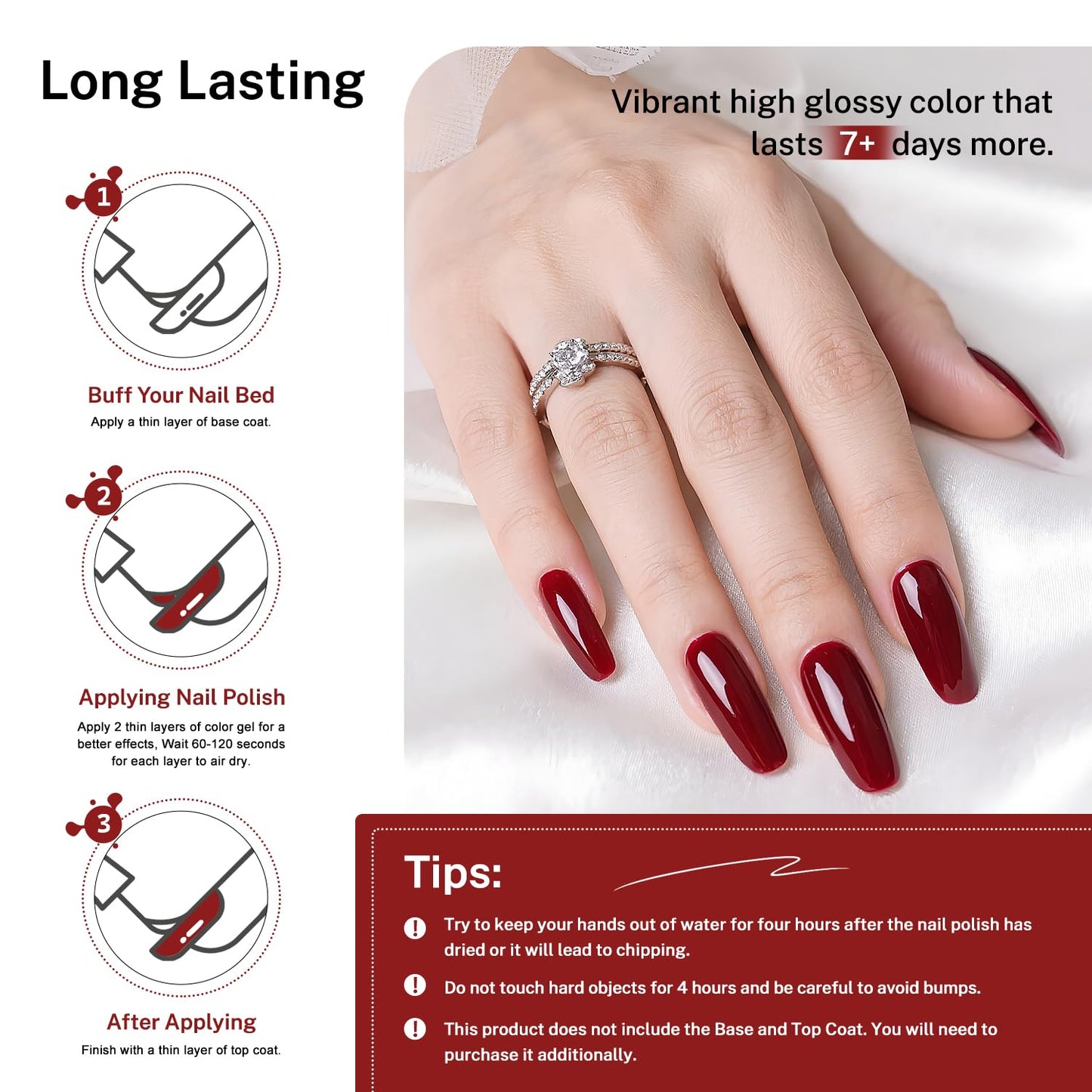 16.5ml Dark Red Nail Polish Large Volume Quick Dry Nail Polish, Long Lasting Shine, Fingernail Toenail Nail Art DIY Home Travel Nail Art Gift