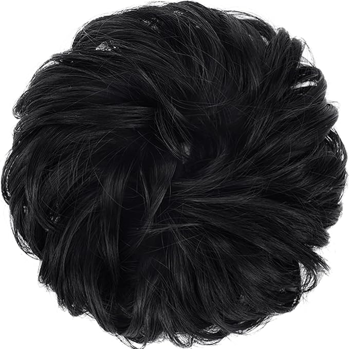 FESHFEN Messy Bun Hair Piece - Elastic Wavy Curly Hair Bun Scrunchies Extensions Synthetic Chignon Hairpieces for Women Girls, Black 1.5 oz