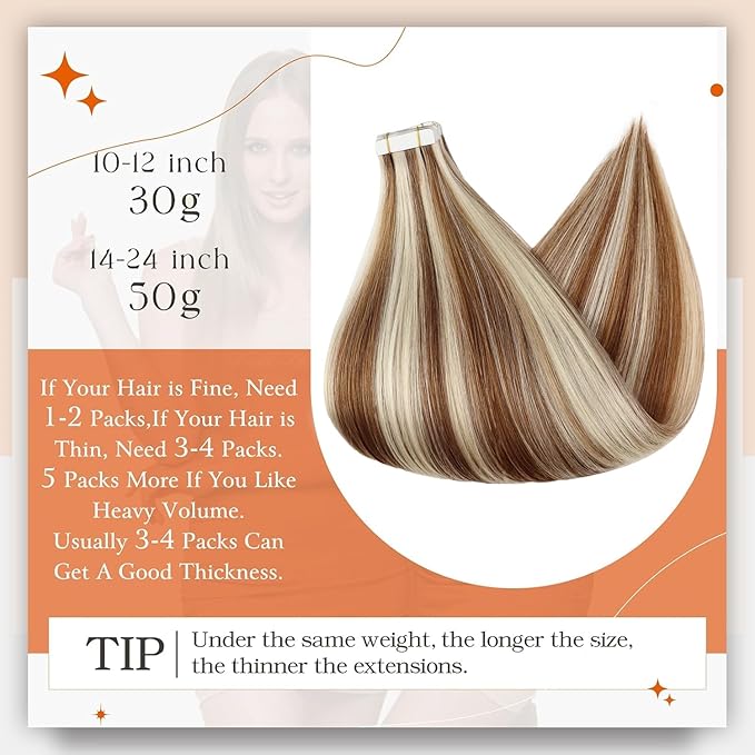Full Shine Human Hair Extensions Tape in Color 330P800 Highlight Blonde Tape in Hair Extensions Human Hair 20 Inch Seamless Human Hair Tape ins Extensions 50 Gram 20Pcs Remy Extensions Add Length