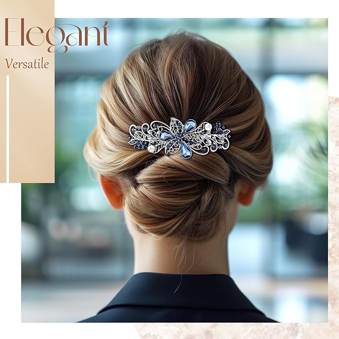 Geyoga 6 Pieces Vintage Hair Barrettes for Women Retro Flower French Pearl Crystal Rhinestones Clips Hair Pins for Women Styling Accessories(Delicate Style)