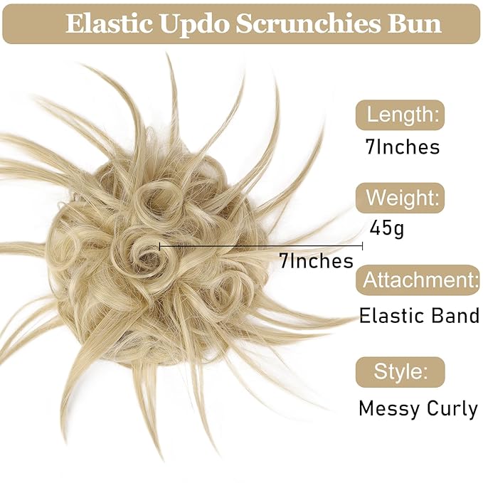 HMD Tousled Updo Messy Bun Hair Piece Hair Extension Ponytail With Elastic Rubber Band Updo Bun Synthetic Hairpieces for Women