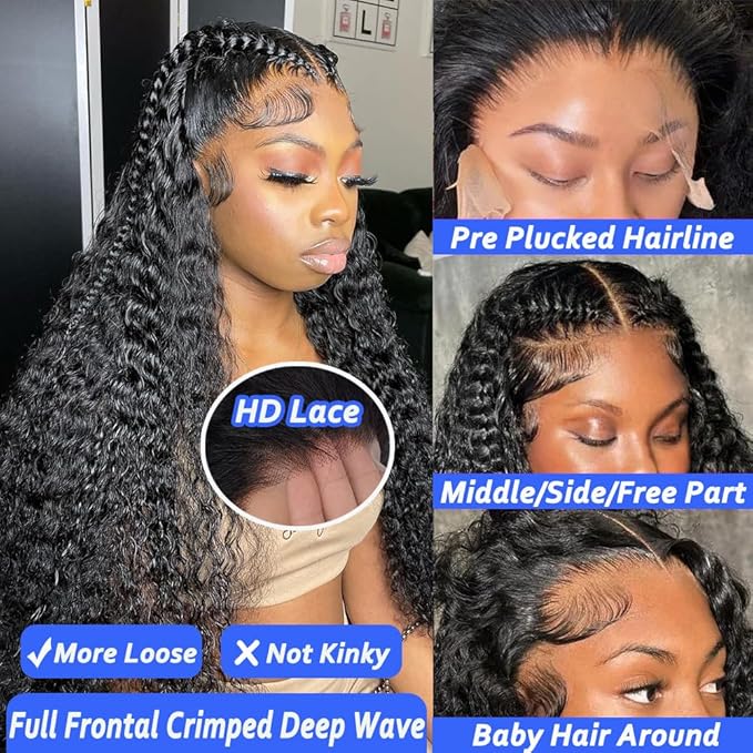 34 Inch Deep Wave Human Hair Lace Front Wig - 13x6 HD Lace Frontal, 200 Density, Pre-Plucked With Baby Hair