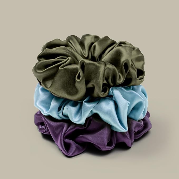 LILYSILK Silk Hair Scrunchies/Ties for Frizz & Breakage Prevention, 100% Mulberry, No Damage, Elastic ponytail Holders, 1Pc, Olive Green