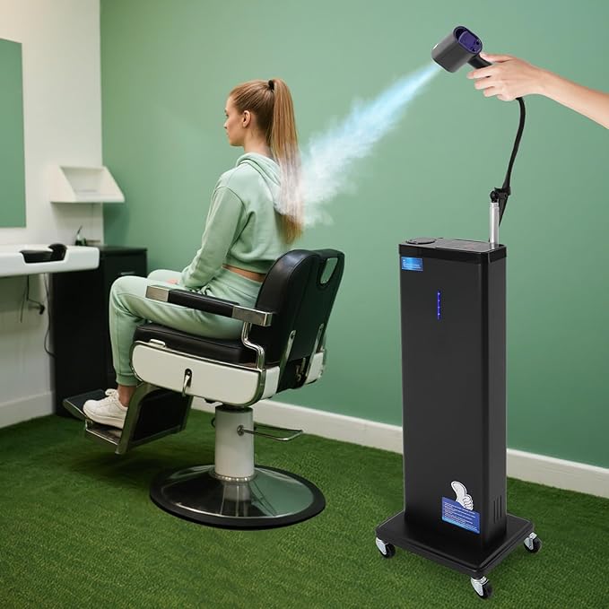Nano Hair Steamer, 1300W Vertical Beauty Salon Hair Dryers Professional Micro-Mist Nano Hair Steamer 9-Gear Adjustable for Hair Care Hair Repair Salon Spa Equipment (Black)