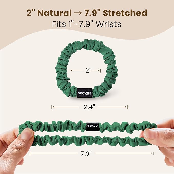 THXSILK 100% Mulberry Silk Scrunchies 3-Pack, 25 Momme Mulberry Silk Hair Ties for Women, Sleek Low Profile No Damage Ponytail Holders, for Fine Hair & Everyday Use, Emerald Green