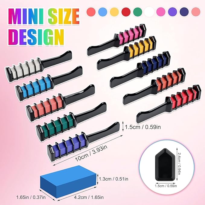 10 Colors Festive Fun Hair Chalk CombsInstant Hair Color Comb,Washable & Temporary Hair Color Dye for All Ages, Hair DIY Perfect for Birthday Party Christmas Gifts New Year