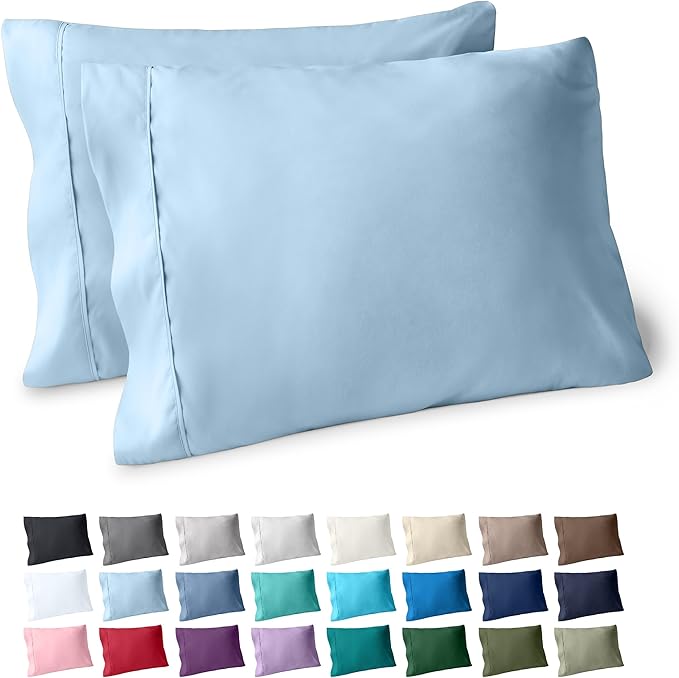 Bare Home Microfiber Pillow Cases - Standard/Queen Size Set of 2 - Cooling Pillowcases - Double Brushed - Light Blue Pillowcases 2 Pack - Easy Care (Standard Pillowcase Set of 2, Light Blue)