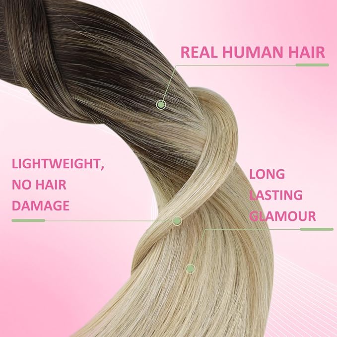 YoungSee Tape in Human Hair Extensions 22 Inch Ombre Tape Extensions Human Hair Balayage Dark Brown with Blonde Tape in Remy Hair Extensions for Long Straight Hair Adding Volume 20pcs 50g