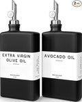 Black Glass Olive Oil Dispenser Bottle for Kitchen by Brighter Barns - Soy Sauce Dispenser, Coffee Syrup Bottle - Modern Kitchen Decor for Restaurant, Airbnb, Coffee Bar Accessories (Black, Set of 2)