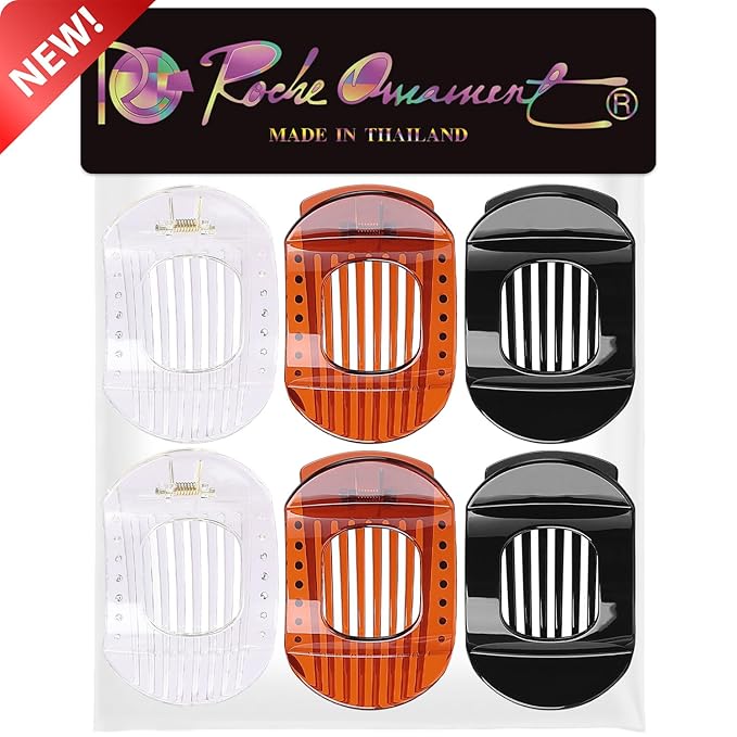 RC ROCHE 6 Pcs Flat Claw Hair Clips for Women Thick Hair French Round Duckbill Square Secure Strong Hold Grip Clamps Barrettes Curved No Slip No Crease Styling Cute Jumbo XL, Large Clear Brown & Black