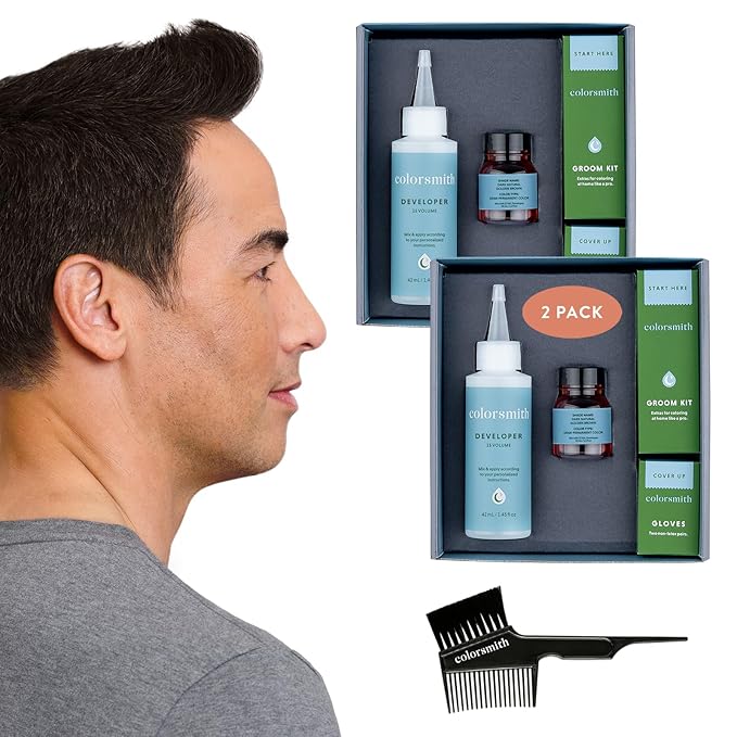 Hair & Beard Color for Blending Grays 2 pack - Dark Natural Golden Brown - Ammonia-Free Complete Men’s At-home Beard & Hair Dye Kit, Professional-grade Demi-Permanent Hair Color (4.03)