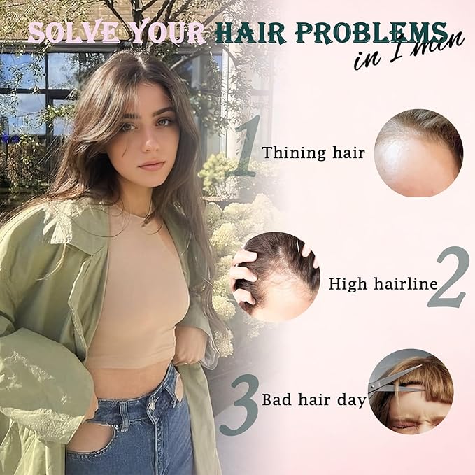 Benehair Clip on Bangs Human Hair, Front Hair Extensions for Women Hair Pieces with Temples for Daily Wear (Medium Brown highlights dark blonde)