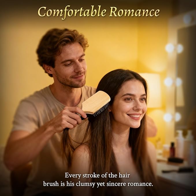 BFWood Paddle Hair Brush with Steel Bristles, Metal hair brush, Help Hair Growth and Massaging Scalp, Anti-frizz Metal Detangling Brush Styling Hairbrush