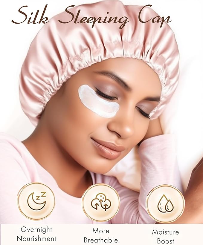 2Pcs Satin Bonnet Silky Bonnets Hair Bonnet For Sleeping Double Layer Curly Hair Sleep Cap Womens Silk Night Hats