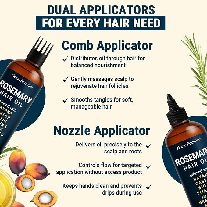 Rosemary Oil for Hair Growth 6 fl oz - Nourishing Blend for Frizz Control, Scalp Refresh & Stronger Hair - Aceite de Romero Para el Cabello - Nexon Botanics