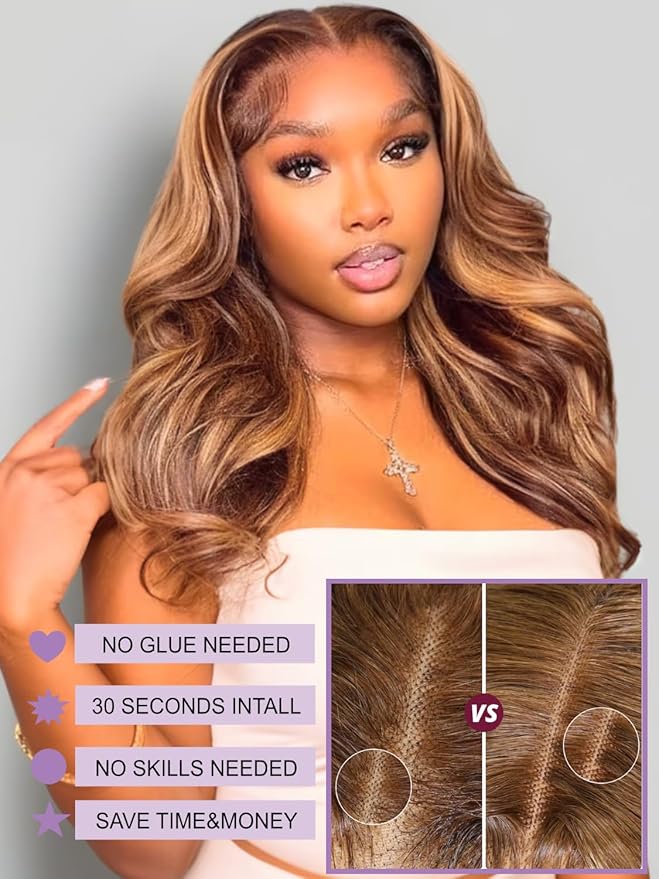 YIROO Pre Everything Wig Honey Blonde 13X4 Pre Cut Lace Front Glueless Human Hair Wigs Body Wave Brown Blonde Highlight Ombre Pre Bleached Invisible Bye Bye Knots Wig Pre Plucked 150% Density 26Inch