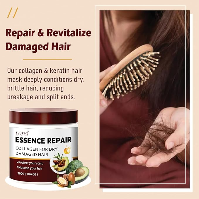 Collagen Hair Treatment for Deep Conditioning, Hair Mask for Dry Damaged Hair, Keratin Hair Treatment with Moroccan Argan Oil, Avocado Oil, Calendula & Gentian Extract, Nourishing Repair (1pc)
