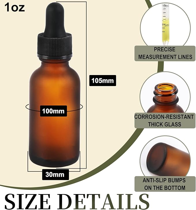 24 Pack,1oz Glass Dropper Bottle, Amber Tincture Bottles with Dropper, Pretty Finish for All Kinds of Liquids,Oil Bottles for Hair- Stronger Suction ideal for Leakproof Travel