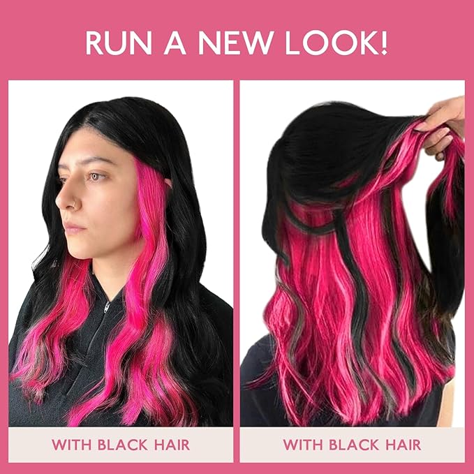 WENNALIFE Tape in Hair Extensions Human Hair Hot Pink Tape in Extensions, 10pcs 25g 18 inch Remy Invisible Tape Ins Straight Colored Soft Real Human Hair Tape in Extensions Refill Set Extensions