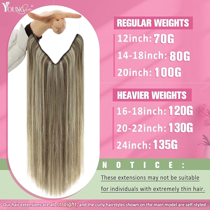 YoungSee 130G Wire Hair Extensions Real Human Hair Brown Highlight Blonde Wire Human Hair Extensions Highlights Brown to Blonde Invisible Couture Hair Extension for Natural Look 22Inch
