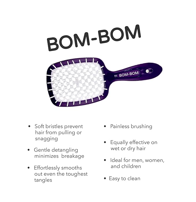 BOM BOM 2 Unit Kit, Wet And Dry Vented Detangling Hair Brush For All Hair Types, Light Weight Hairbrush, Scalp Massage Brush (Purple)