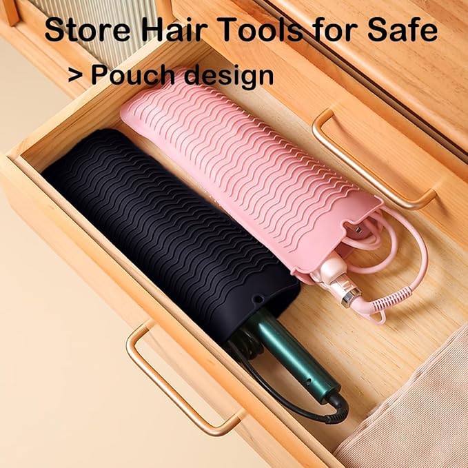 2 Pcs Professional Silicone Heat Resistant Mat Pouch for Curling Iron, Flat Iron and Other Hot Tools, Portable Travel Mat and Cover for Hair Styling Tools with Hanging Hole (2PCS Blue)