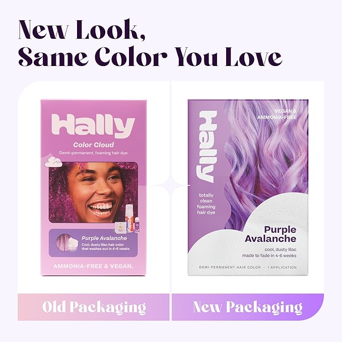 Hally Hair Color Cloud Hair Dye (Purple Avalanche) - Demi-Permanent Foam Hair Color for Women & Men - Mess-Free & Long-Lasting Hair Dye Kit, Hair Coloring Products Wash Out in 4-6 Weeks, Vegan