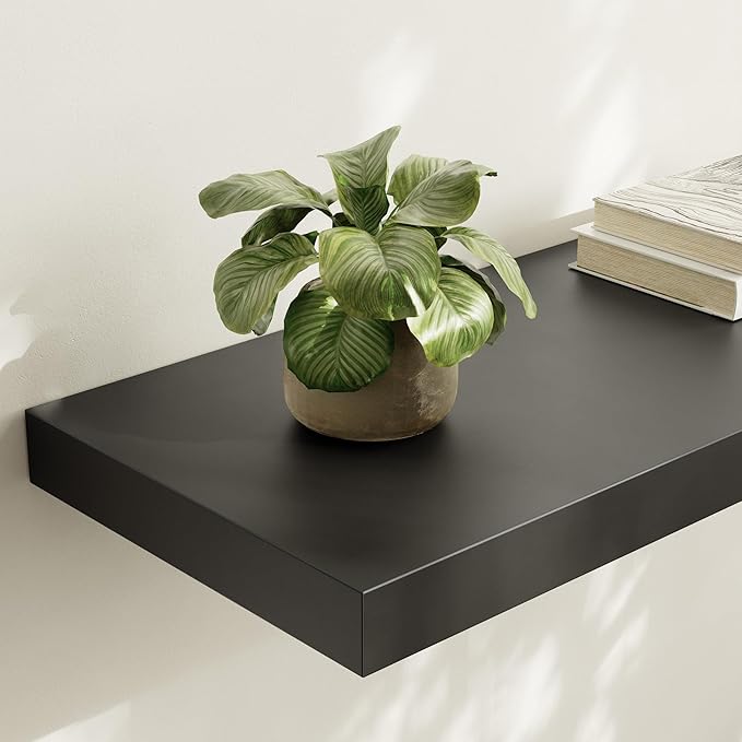 Large Floating Shelves for Wall Set of 1 Wooden Wall Shelves 36 in x 12.75 in x 2 in Room Decor Long Shelf with Invisible Wall Mount Bracket for Bedroom Kitchen Living Room Black