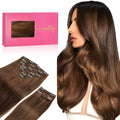 WENNALIFE Clip in Hair Extensions, 150g 18 Inch 9pcs Chocolate Brown Human Hair Extensions Thicker Clip in Hair Extensions Real Human Hair Clip Set Double Weft