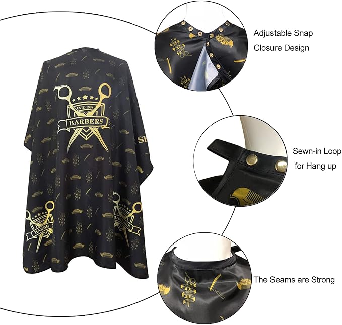 Barber Cape for Men Hair Salon Cape with Snaps Waterproof Professional Hairdresser Designer Cape Gown- 63”× 56”